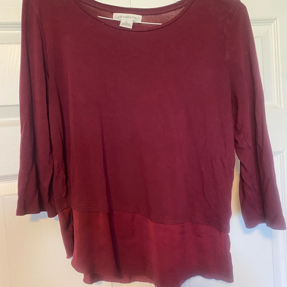 Liz Claiborne Women's Wine Layered-Hem Long Sleeve Top